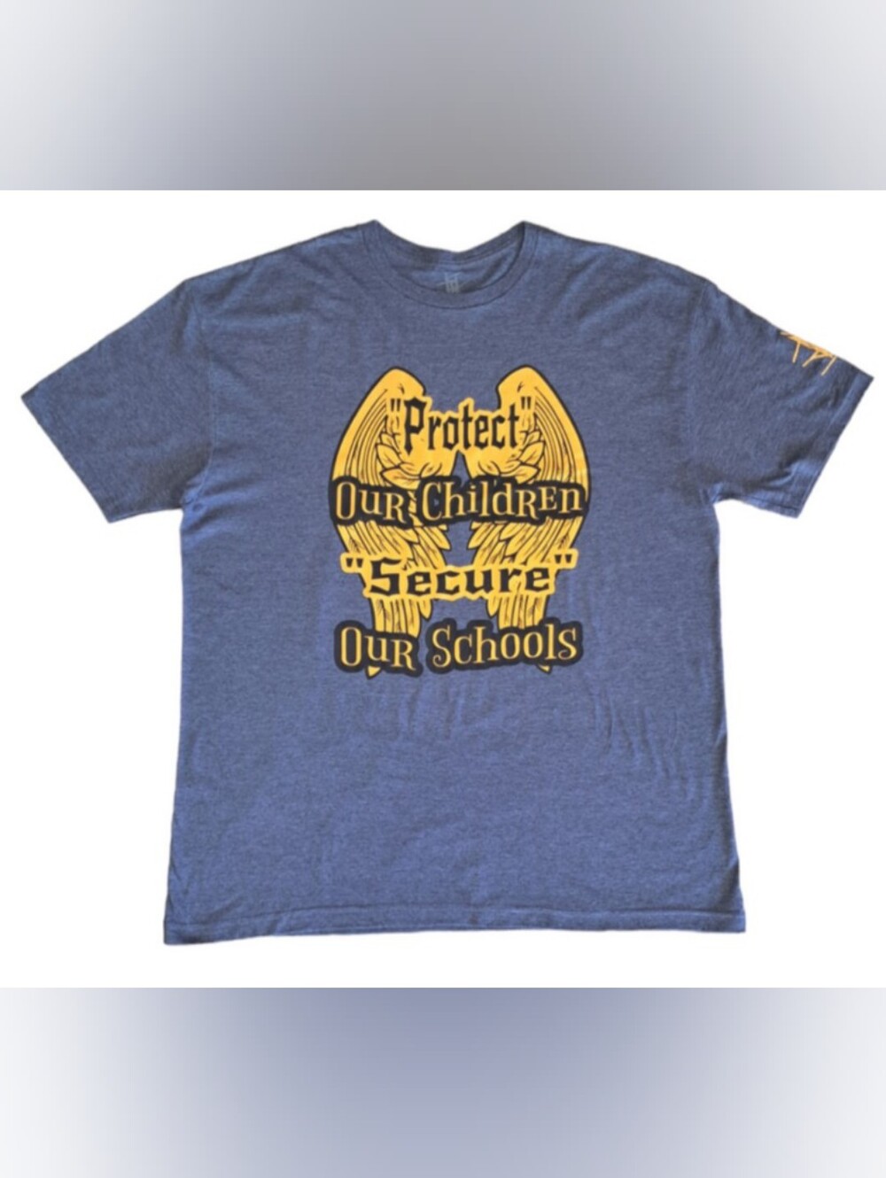 Heathered Navy Graphic Short Sleeve Tee with Gold Yellow Wings